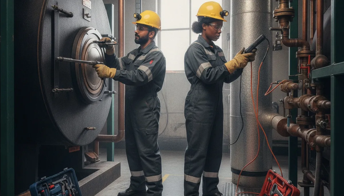 Des Moines, IA plumber repairing a boiler for fast, reliable home heating service