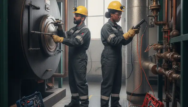 Des Moines, IA plumber repairing a boiler for fast, reliable home heating service