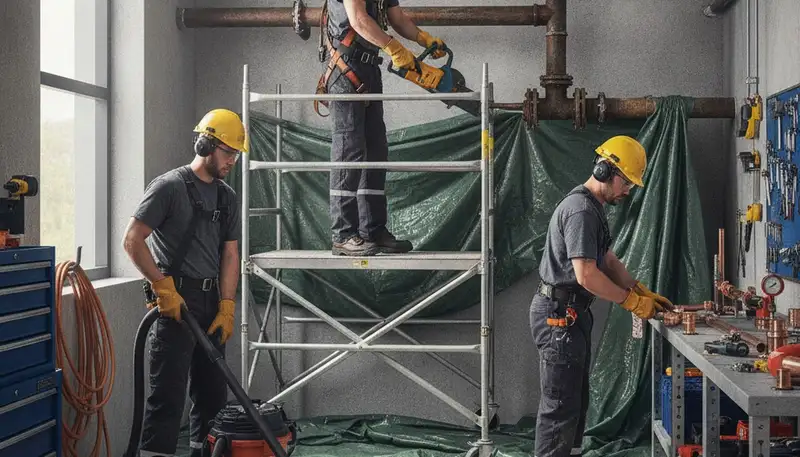 Emergency plumber in Des Moines, IA repairing a burst pipe in a home