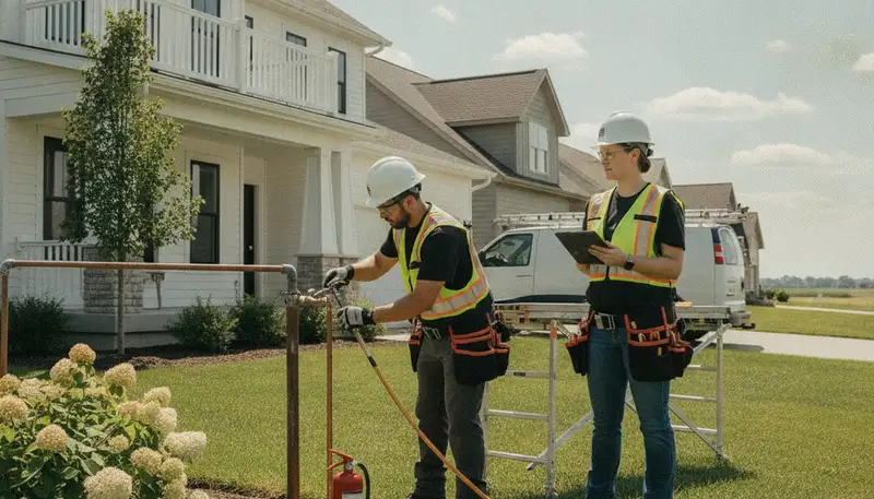 Plumber repairing a pipe in Des Moines, IA for plumbing repair service