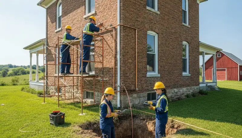 Plumber repairing pipe in Des Moines, IA for local plumbing service