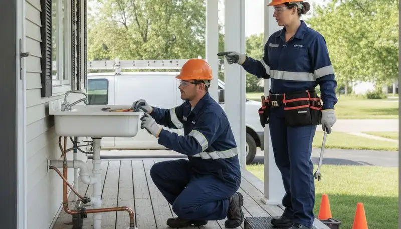 Des Moines, IA plumber repairing a leaky pipe for residential plumbing service