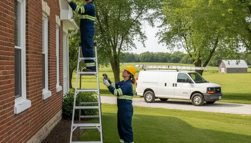 Plumbing repair technician in Des Moines, IA servicing a residential pipe leak