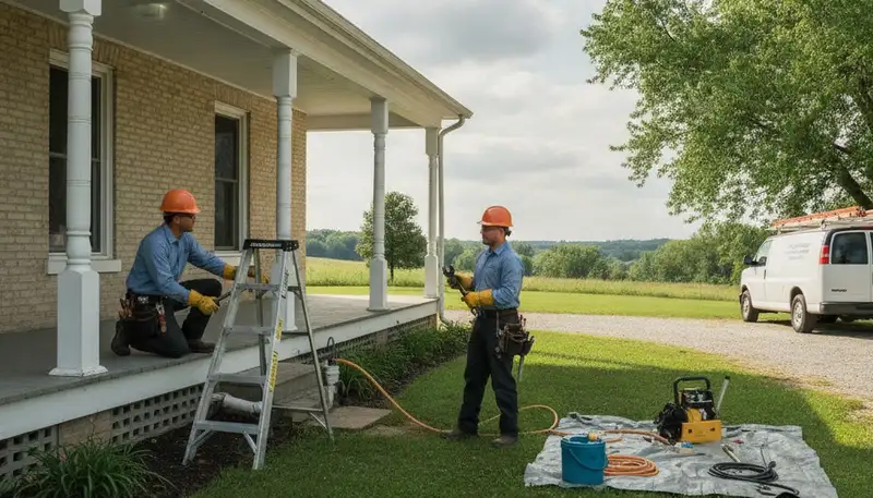 Plumbing repair technician in Des Moines, IA servicing a home plumbing issue