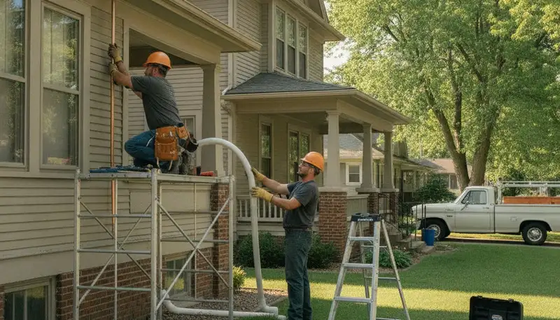 Plumber repairing pipes in Des Moines, IA for a plumbing-repair service
