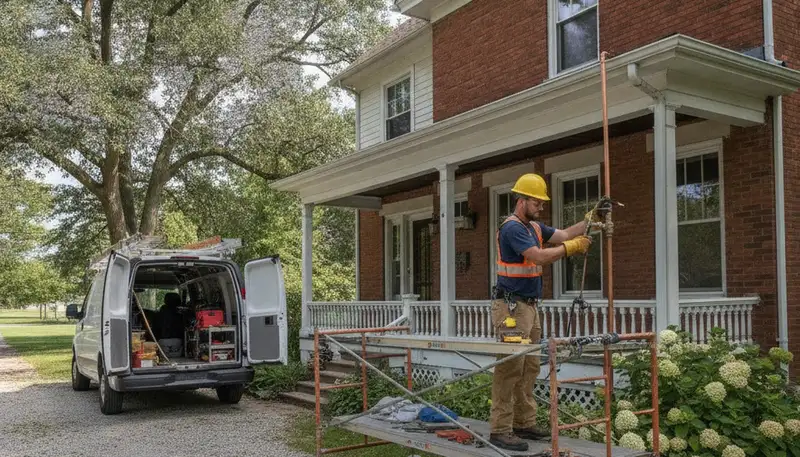 Plumber repairing pipe in Des Moines, IA for local plumbing repair service