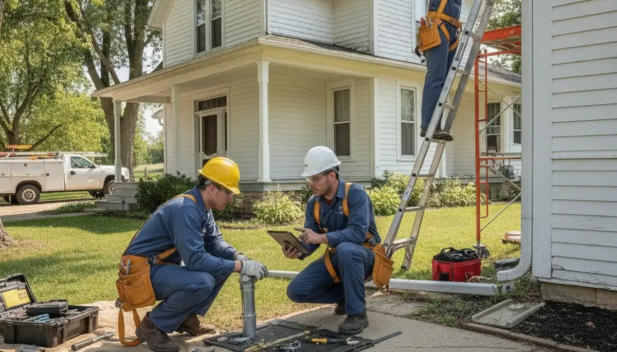 Plumber repairing a pipe in Des Moines, IA for local plumbing repair service