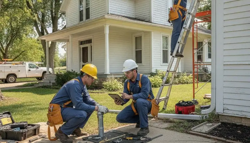 Plumber repairing a pipe in Des Moines, IA for local plumbing repair service