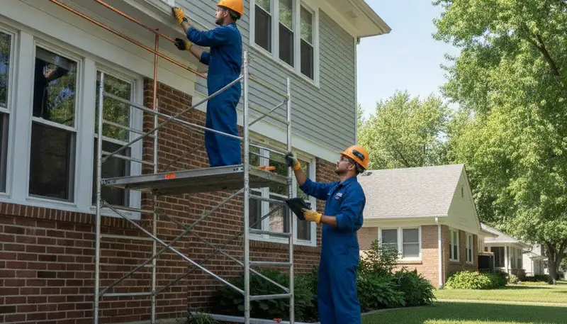 Plumber servicing a repair in Des Moines, IA for a plumbing repair business