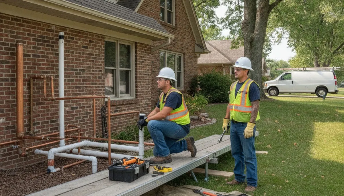 Plumber repairing pipe leak in Des Moines, IA for reliable plumbing repair service