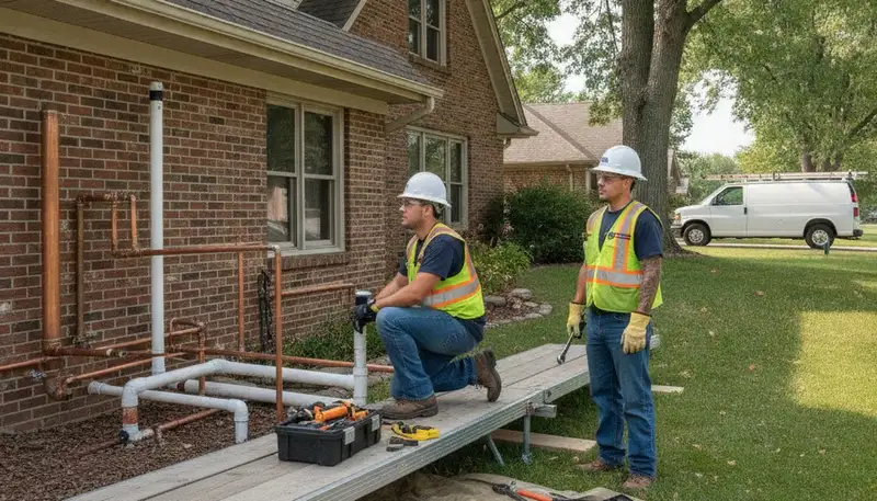 Plumber repairing pipe leak in Des Moines, IA for reliable plumbing repair service