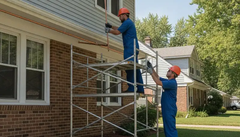 Plumber repairing a pipe in Des Moines, IA for plumbing repair service