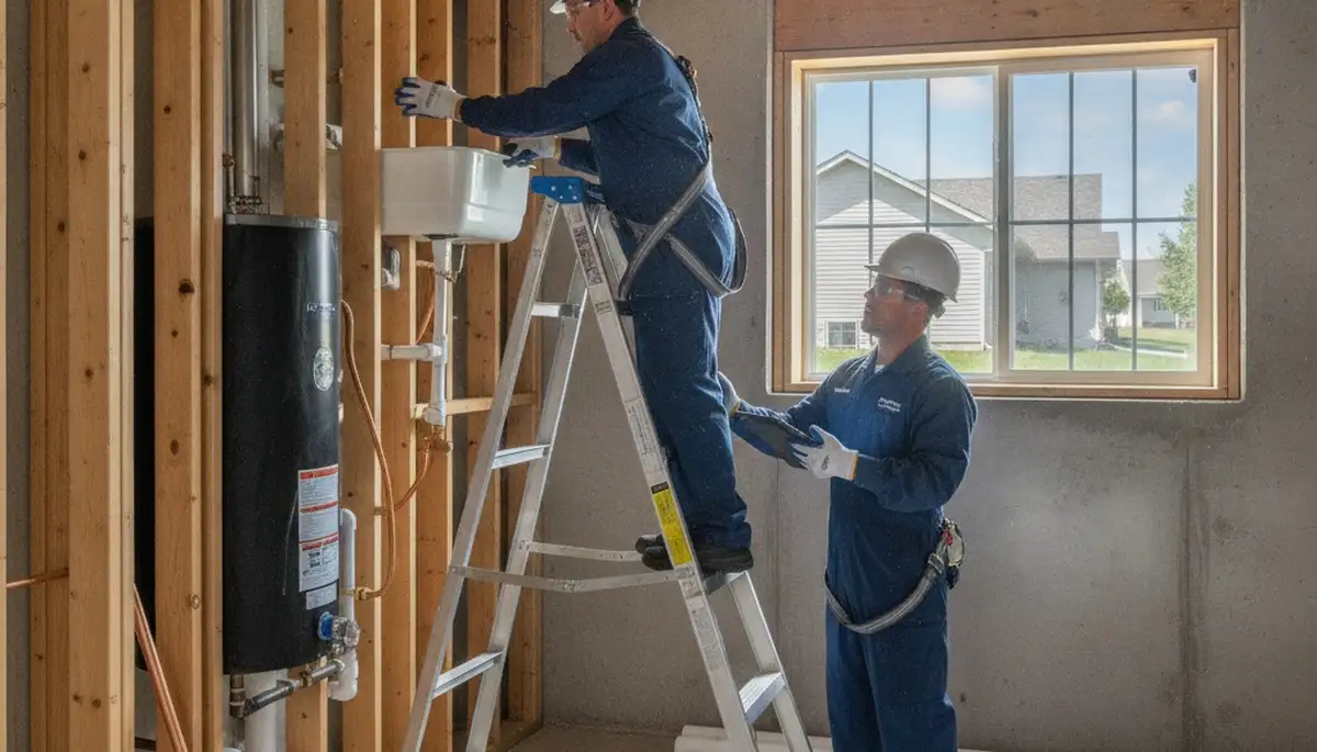Plumber repairing a pipe in Des Moines, IA for residential plumbing service