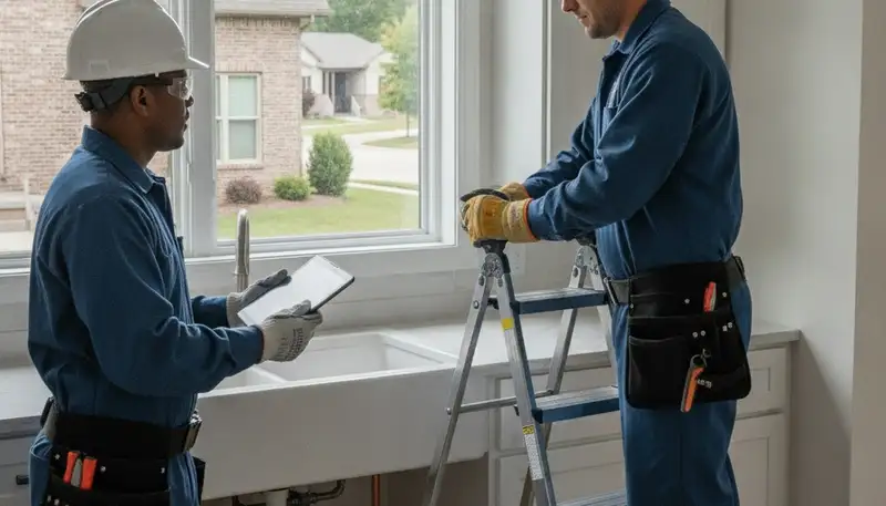 Plumber repairing sink leak in Des Moines, IA for plumbing repair service