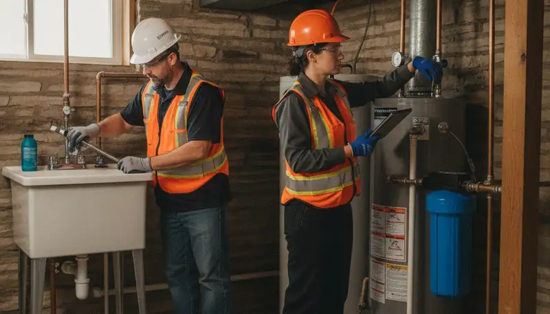 Plumber repairing a pipe in Des Moines, IA for plumbing service call