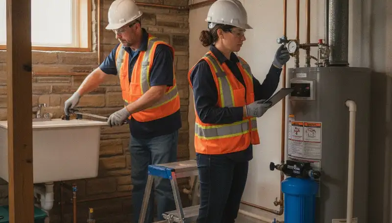 Plumber repairing a pipe in Des Moines, IA for residential plumbing service