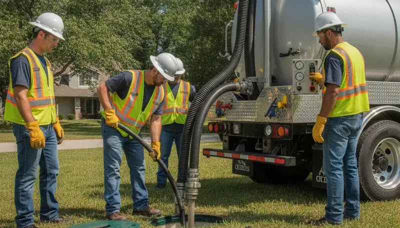 Septic pumping service truck for Des Moines, IA homes by On Call Plumbers