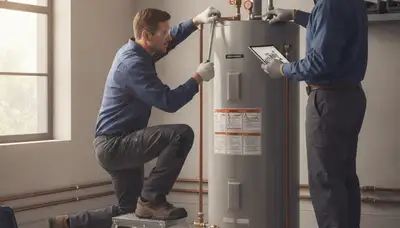 Water heater repair technician servicing a home in Des Moines, IA for reliable hot water restore