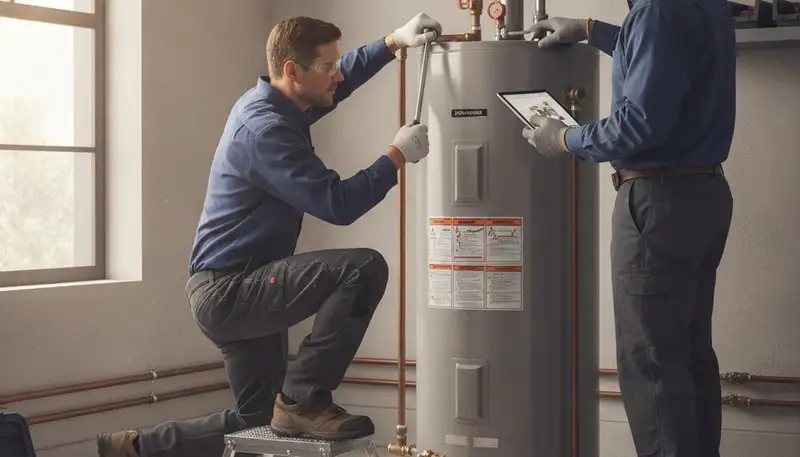 Water heater repair technician servicing a home in Des Moines, IA for reliable hot water restore